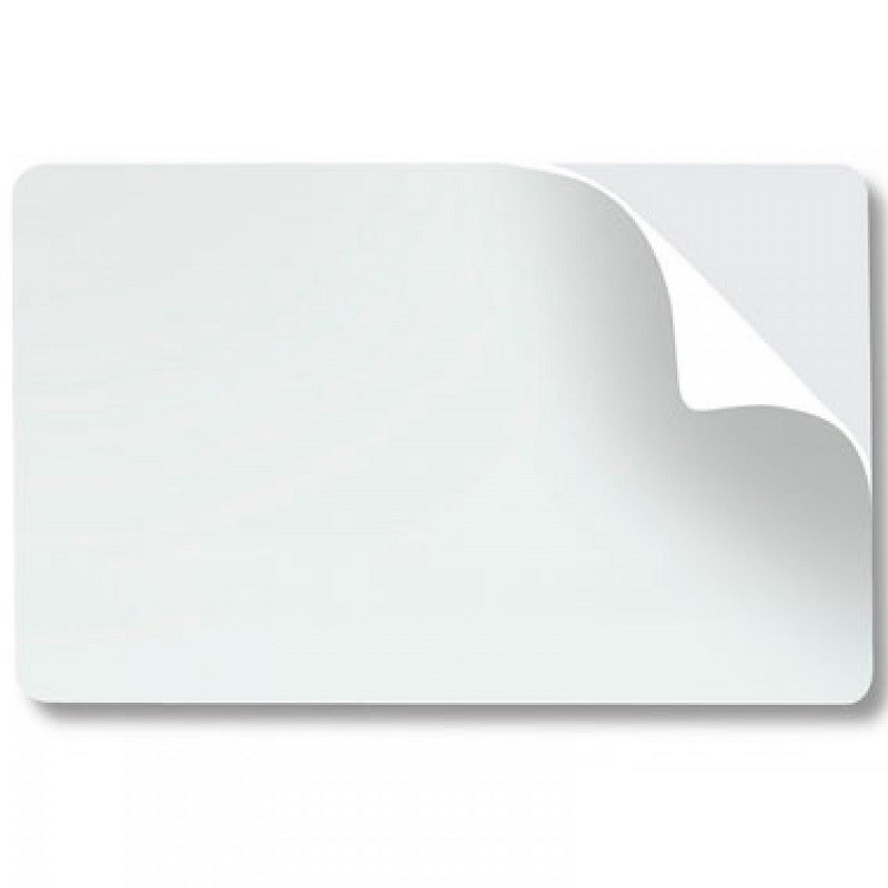 Tarjetas PVC blanca 10 mls con adhesivo ( Caja de 500 )