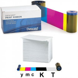Ribbon color DATACARD 552854-105 1/2 panel YMCKT 125 imagenes + 125 tarjetas de PVC blanco : SP25 /+