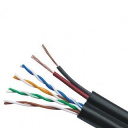 Cable UTP siamés Exterior SAXXON OUTP5ECCAEXT- Negro 5E 4 pares + 2 cables energía 16 AWG/ CCA / Bobina 305 mts / Redes / Video