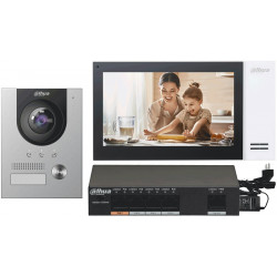 DAHUA KITKTP01S Kit Videoportero IP Frente de Calle, Monitor, Switch PoE/ Pantalla LCD Touch de 7"/ Cámara 2MP Antivandálica
