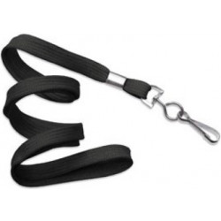 Cordón para gafete, color negro, de 1 cm de ancho, de tejido trenzado plano, gancho metálico giratorio de acero plateado níquel