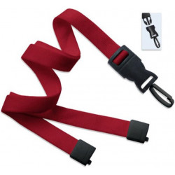 Cordón ancho para gafete color rojo, de tejido tubular plano, con gancho de plástico giratorio Breakaway & DTACH