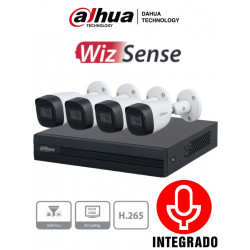 DAHUA KITXVR1B04-I+HFW1200CM-A- KIT de 4 Canales de 2 MP con Audio/ WizSense/ Cooper-I/ 4 Cámaras 1080p Metálicas con Micrófono