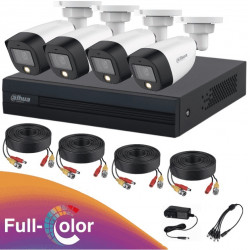 DAHUA Full Color Kit de 4 Canales Full Color de 2 MP/ DVR Cooper-I WizSense/ Con IA/ H.265+/ 4 Cámaras Full Color de 2 MP