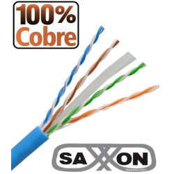 Cable UTP Cat 6 Azul SAXXON OUTP6COP100B 100% COBRE/ 100 m / FLUKE TEST / CERT ISO9001/ UL 444 / ROHS